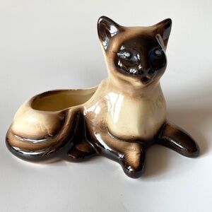 Vintage CERAMIC SIAMESE CAT Figural Indoor Planter